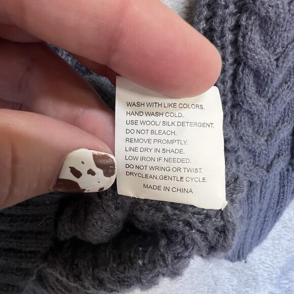 Mens Cable Knit Sweater Gray SZ L Ribbed Waffle - Picture 7 of 13